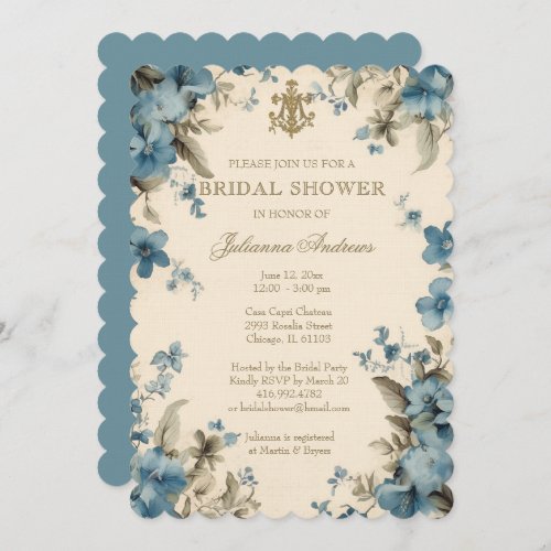 Catholic Blue Floral Bridal Shower Marian Cross Invitation