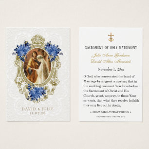 Catholic Blue Floral Gold Wedding Holy Card