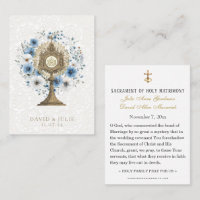 Catholic Blue Floral Monstrance Wedding Holy Card