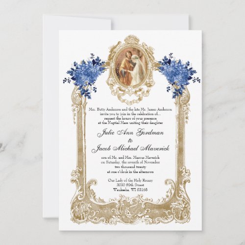 CATHOLIC BLUE FLORAL WEDDING INVITATIONS