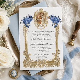 CATHOLIC BLUE FLORAL WEDDING INVITATIONS