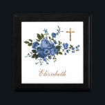 Catholic Blue Roses Crucifix Prayer Bridesmaid Gift Box<br><div class="desc">Featuring a beautiful traditional Catholic image of a gold Crucifix/wedding rings overlaid on blue roses. All text and fonts can be modified.</div>