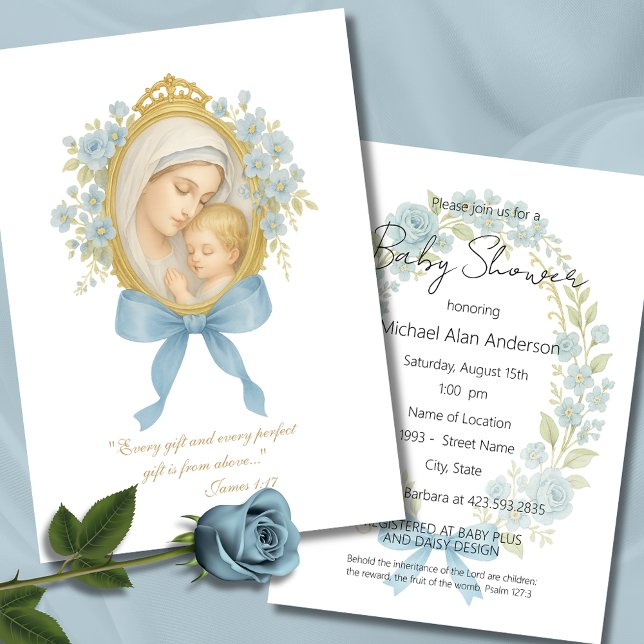 Catholic Boy Baby Shower Mary and Jesus Invitation (Creator Uploaded)