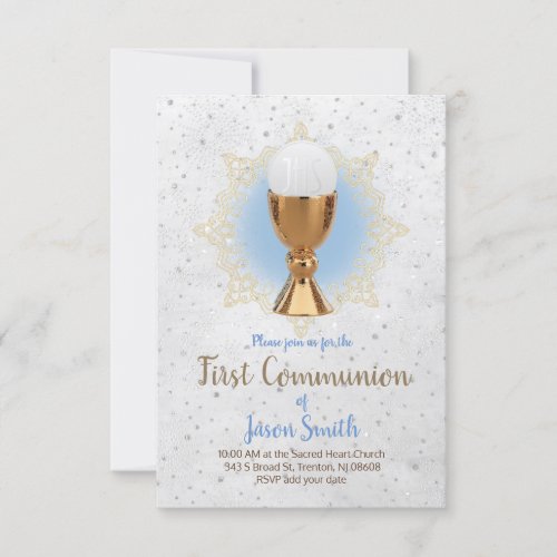 catholic boy first communion chalice host invitation