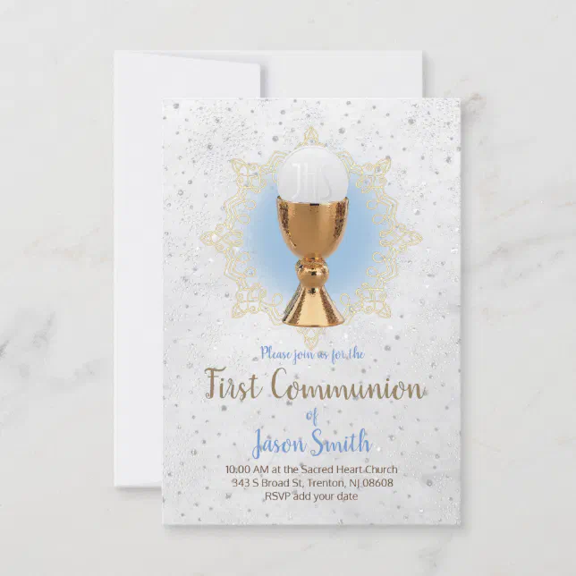 catholic boy first communion chalice host invitation | Zazzle