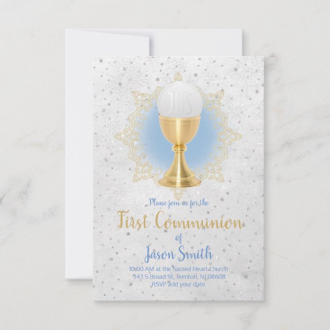 catholic boy first communion design invitation (Front)
