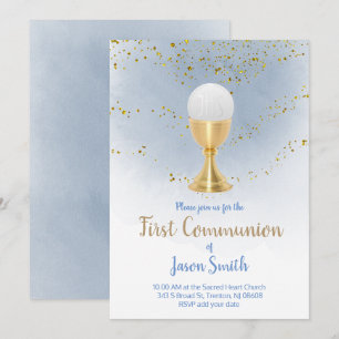 catholic boy first communion watercolor invitation