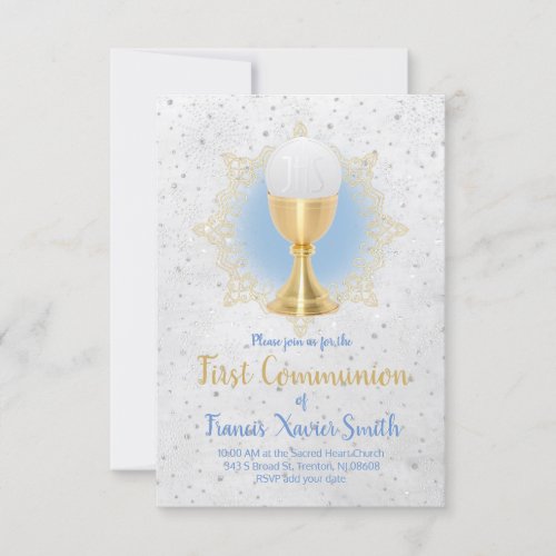 catholic boy first holy communion celebration invitation