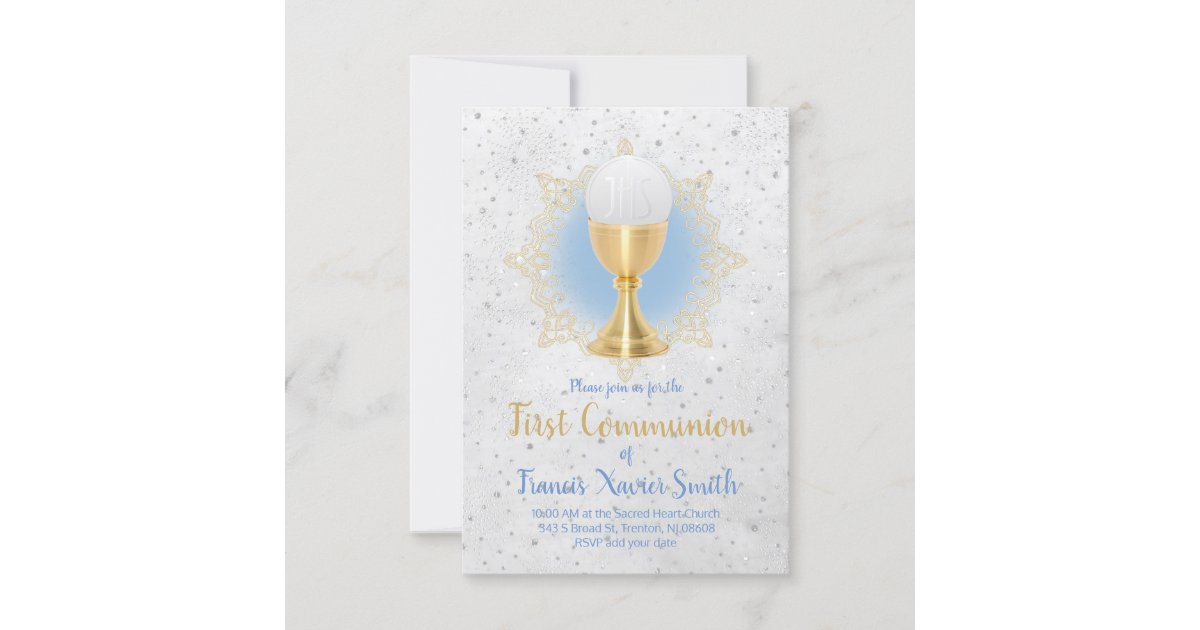 catholic boy first holy communion celebration invitation | Zazzle