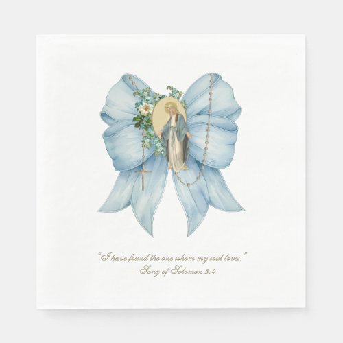 Catholic Bridal Shower Blessed Mary Blue Bow Napkins