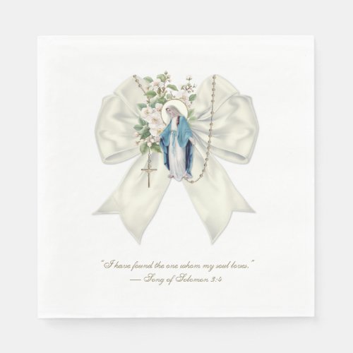 Catholic Bridal Shower Blessed Mary Creme Bow Napkins