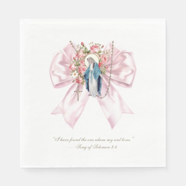Catholic Bridal Shower Blessed Mary Pink Bow Napkins (Front)