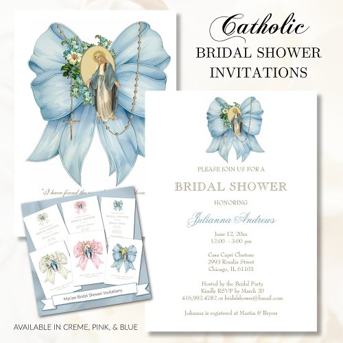 Catholic Bridal Shower Blessed Mary Rosary Invitation