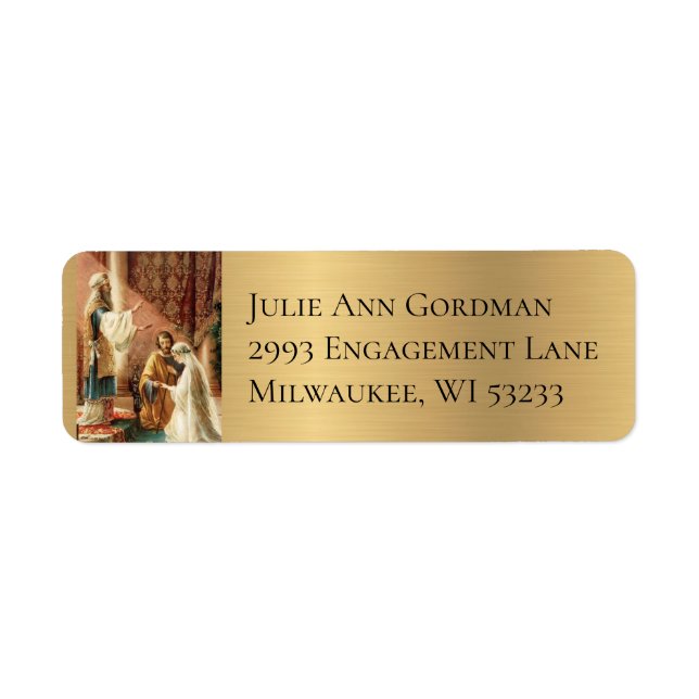 Catholic Bride & Groom Mary Joseph Gold Shimmer Label (Front)