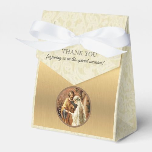 Catholic Bride  Groom Mary St Joseph Gold Lace Favor Boxes