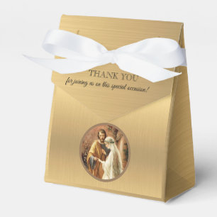 Catholic Bride & Groom Mary St. Joseph Gold Shimme Favor Boxes