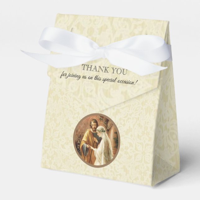 Catholic Bride & Groom Mary St. Joseph Marriage Favor Boxes (Front Side)
