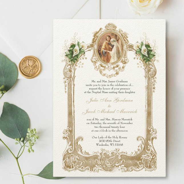CATHOLIC CALLA LILY WEDDING INVITATIONS (Easy to customize)