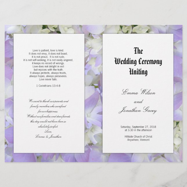 Catholic Ceremony Purple Flowers Program Template (Front)