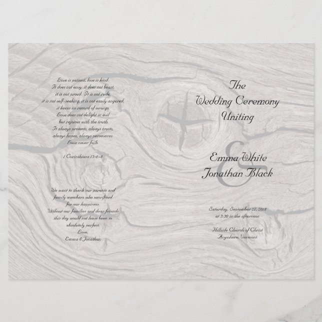 Catholic Ceremony Wood Folded Wedding Program (Front)
