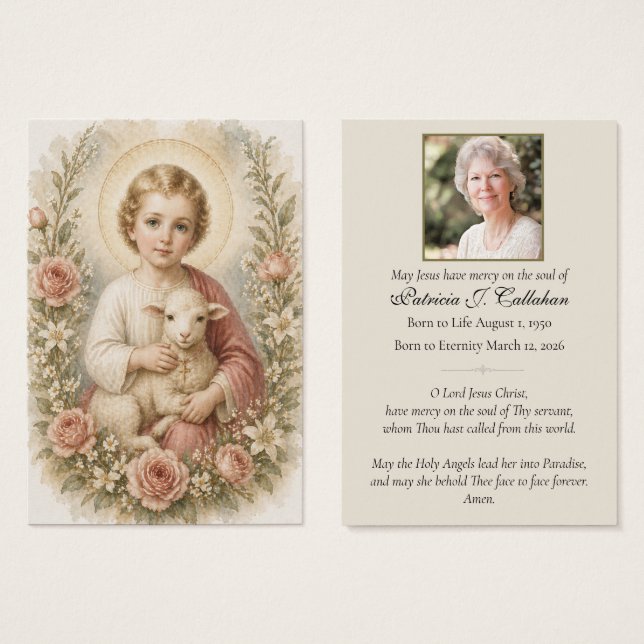 Catholic Child Jesus Lamb Funeral Photo Prayer (Front & Back)