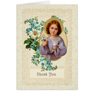 Catholic Child Jesus with Dove  Funeral Thank You Cards
