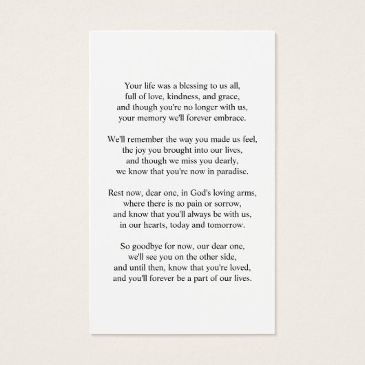 Catholic Christian Funeral Memorial Prayer Card (Back)