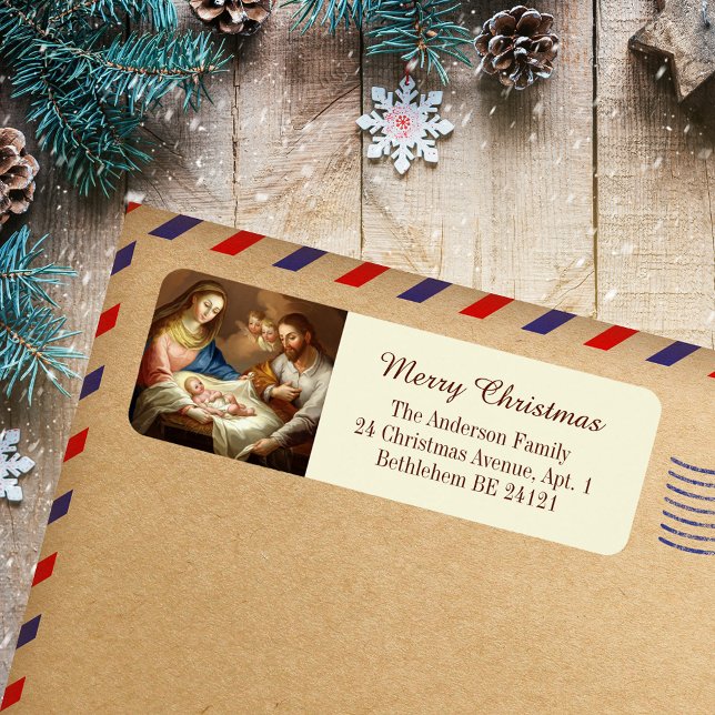 Catholic Christian Merry Christmas Holy Family Label (Vintage Religious Catholic Christian Merry Christmas Holy Family Holiday Return Address Label)