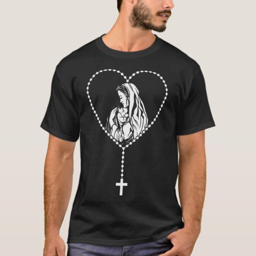 Catholic Christian Rosary Cross Virgin Mary Jesus T_Shirt