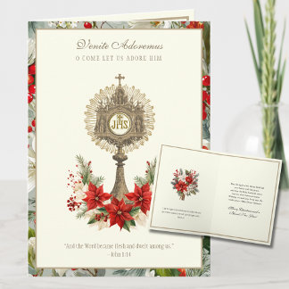 Catholic Christmas Eucharist Poinsettia Floral Holiday Card