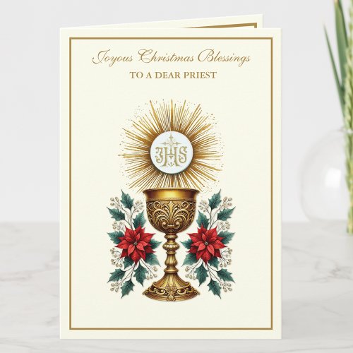 Catholic Christmas Eucharist Poinsettia Floral Holiday Card