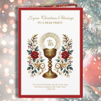 Catholic Christmas Eucharist Red Roses Holiday Card
