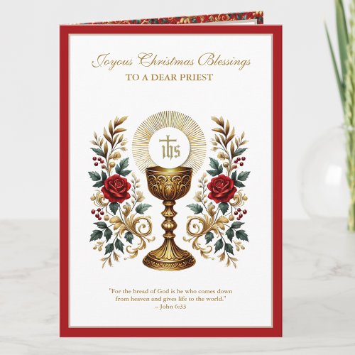 Catholic Christmas Eucharist Red Roses Holiday Card