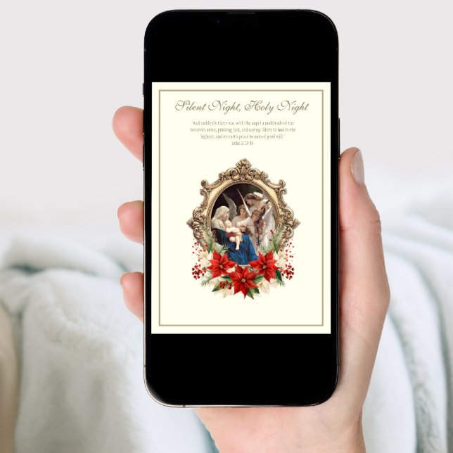 Catholic Christmas Mary Angels playing music Holiday Card (Front Digital)