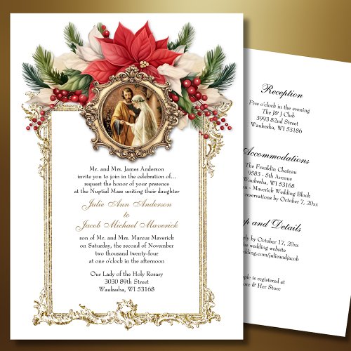 CATHOLIC CHRISTMAS POINSETTIA WEDDING INVITATIONS