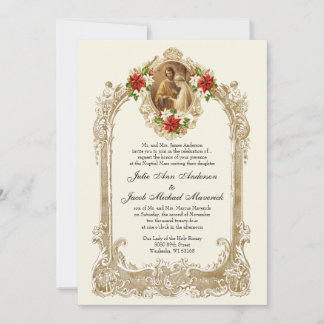 CATHOLIC CHRISTMAS POINSETTIA WEDDING INVITATIONS