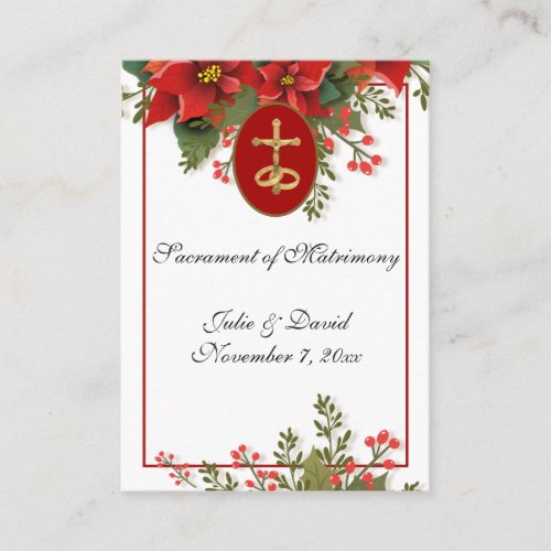 Catholic Christmas Pointsettia Wedding Favor  Business Card