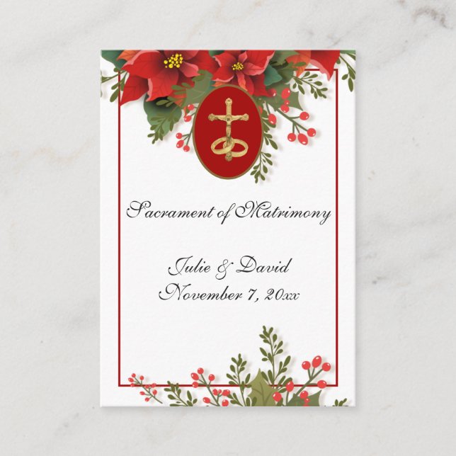 Catholic Christmas Pointsettia Wedding Favor  Business Card (Front)