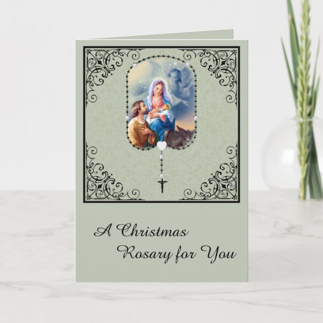 Catholic Christmas Rosary Holy Family Religious Holiday Card (Front)
