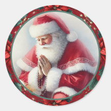 Catholic Christmas Santa with Rosary Poinsettias