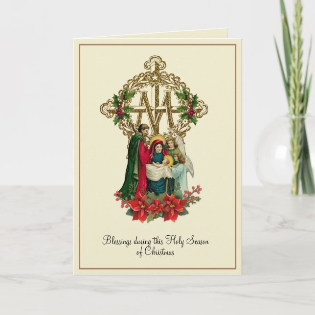 Catholic Christmas Virgin Mary Jesus Floral Card (Front)