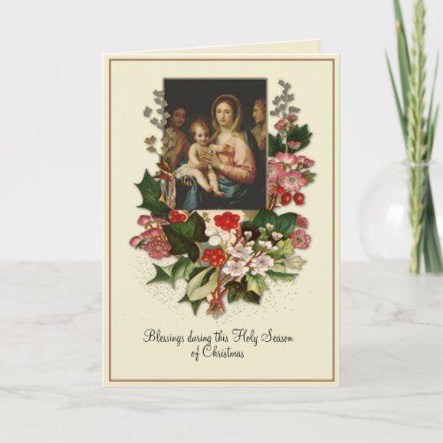 Catholic Christmas Virgin Mary Jesus Floral Card