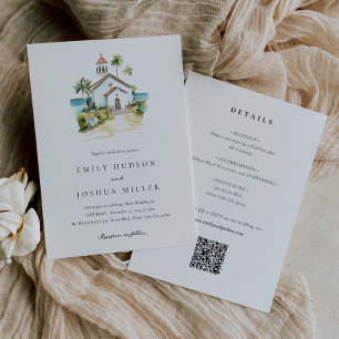 Catholic Church Tropical All in One Wedding Invitation