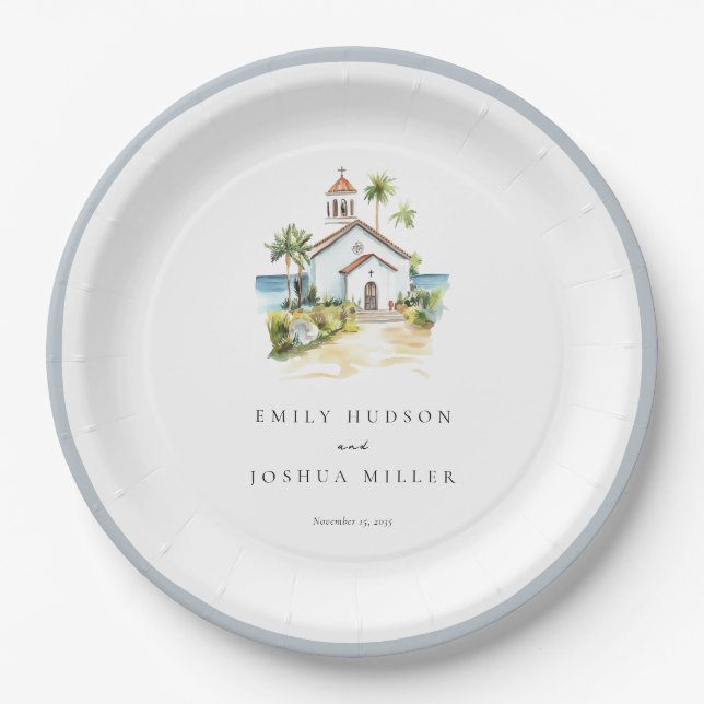 Catholic Church Tropical Wedding Paper Plates (Front)