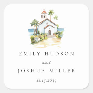 Catholic Church Tropical Wedding Square Sticker