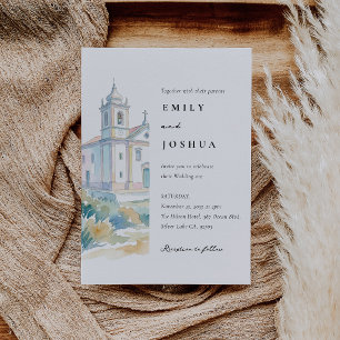 Catholic Church Watercolor Wedding Invitation