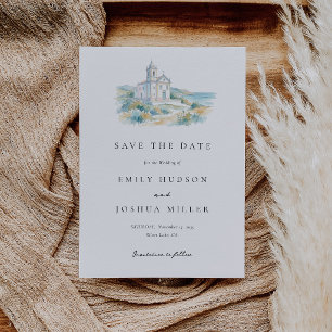 Catholic Church Watercolor Wedding Save The Date