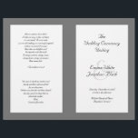 Catholic Church Wedding Ceremony Program Template<br><div class="desc">Dark gray and white wedding ceremony programs with text template areas to accommodate a longer, Catholic ceremony. Black elegant font is printed over white panels on the front and back. Fold in half after receiving which will put the scripture and thank-you message on the back of the program. On the...</div>