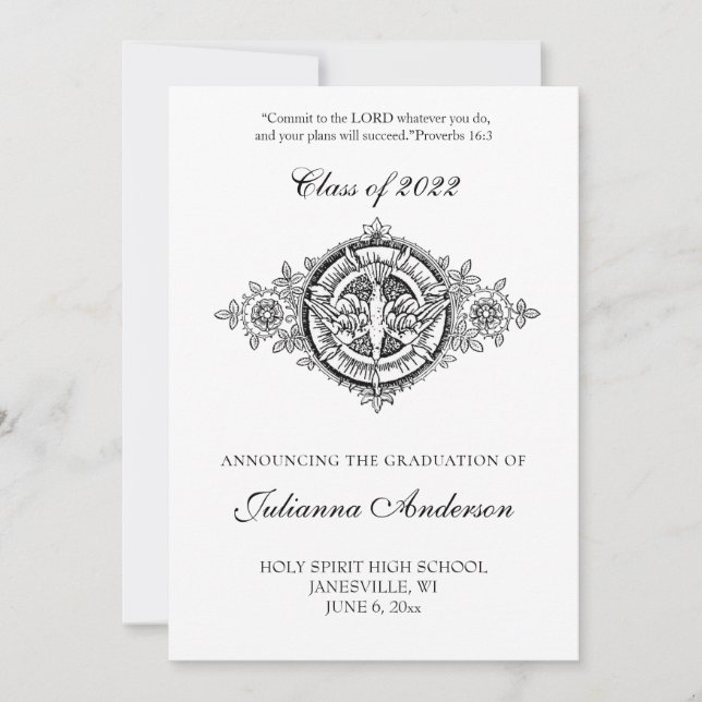 Catholic Classic Elegant Holy Spirit Graduation  I Invitation (Front)