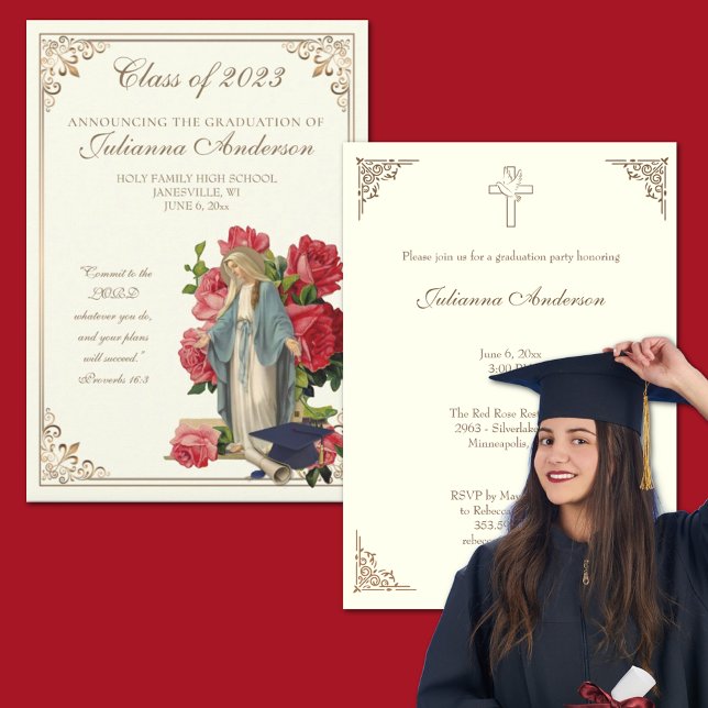 Catholic Classic Elegant Religious Graduation  Inv Invitation (Creator Uploaded)